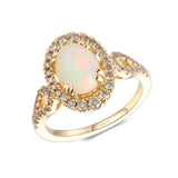 14K Yellow Gold .48cttw Diamond, 1.00ct Opal Ring