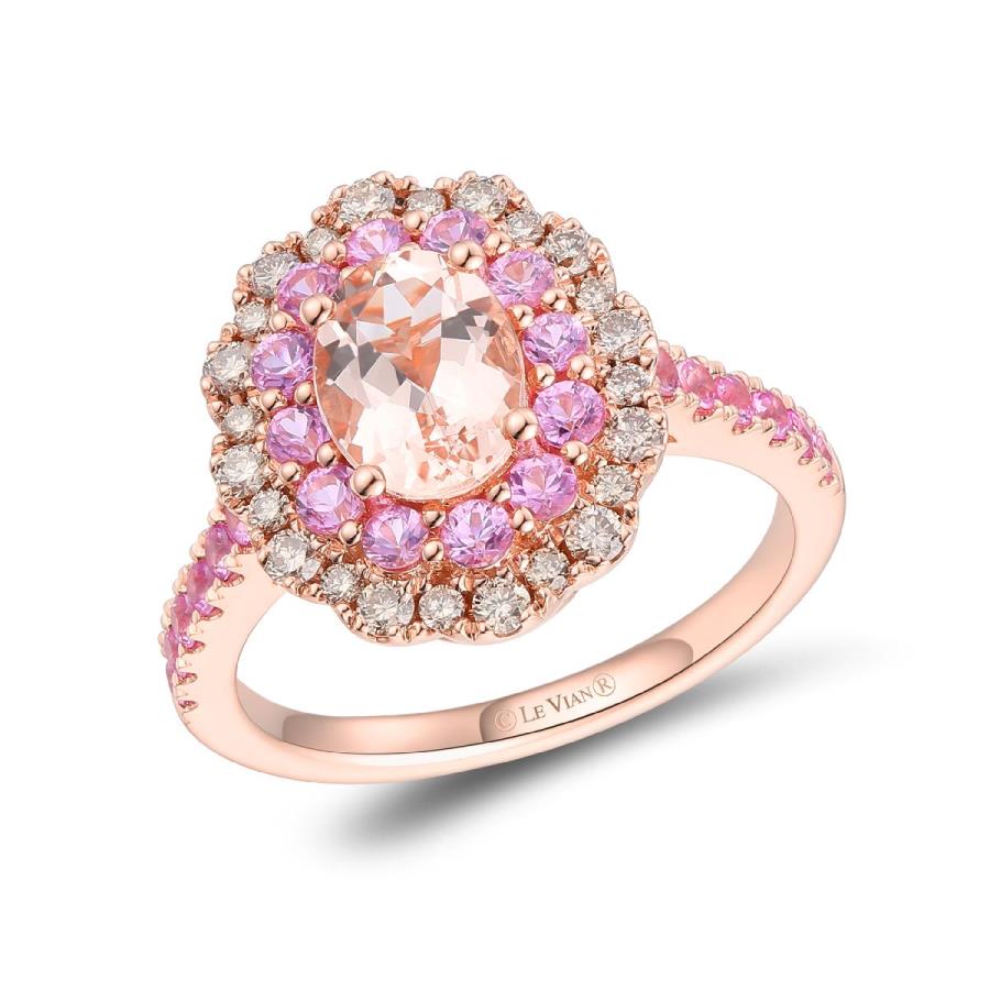 14K Le Vian® Ring Rose Gold 14K Rose Gold .36cttw Diamond, 1.54ct Morganite, Pink Sapphire Ring