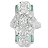 Art Deco Vintage Marquise Diamond And Emerald Ring
