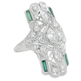Art Deco Vintage Marquise Diamond And Emerald Ring