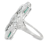 Art Deco Vintage Marquise Diamond And Emerald Ring