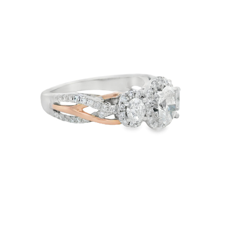 Vera Wang Oval Halo Two-Toned Three Stone Engagement Ring