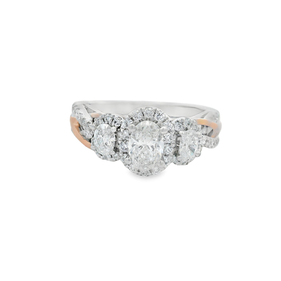 Vera Wang Oval Halo Two-Toned Three Stone Engagement Ring