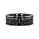Thorsten WINDSOR Beveled Black Tungsten Carbide Wedding Band – 8mm, Satin Brush Finish with Alternating Grooves