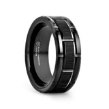 Thorsten WINDSOR Beveled Black Tungsten Carbide Wedding Band – 8mm, Satin Brush Finish with Alternating Grooves
