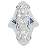 18KT White Gold Vintage Sapphire And Diamond Ring
