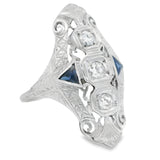 18KT White Gold Vintage Sapphire And Diamond Ring