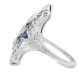 18KT White Gold Vintage Sapphire And Diamond Ring