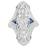 18KT White Gold Vintage Sapphire And Diamond Ring