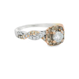 Rose And White Gold Twist Halo Diamond Engagement Ring