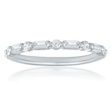 14K White Gold .37cttw Round and Baguette Diamond Band