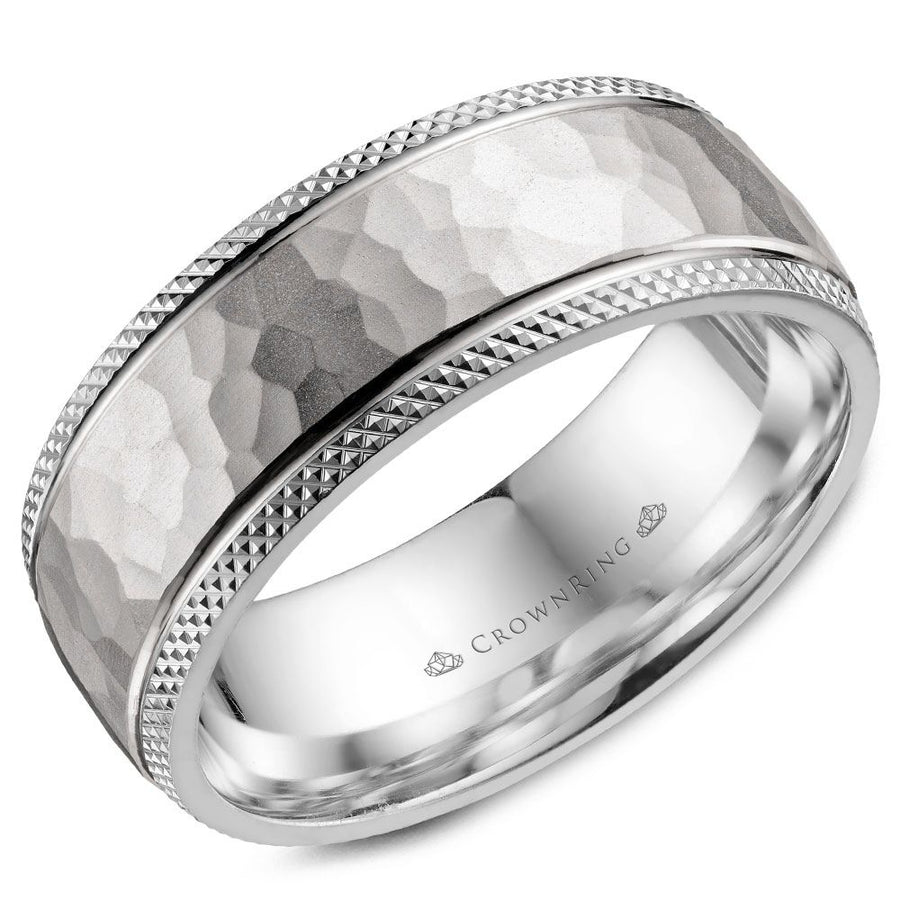 CrownRing 8MM Wedding Band with Hammered Finish and Milgrain