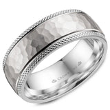 Noam Carver WB-035C8W CrownRing Men’s Wedding Band – 14K White Gold, 8MM, Hammered Finish with Milgrain