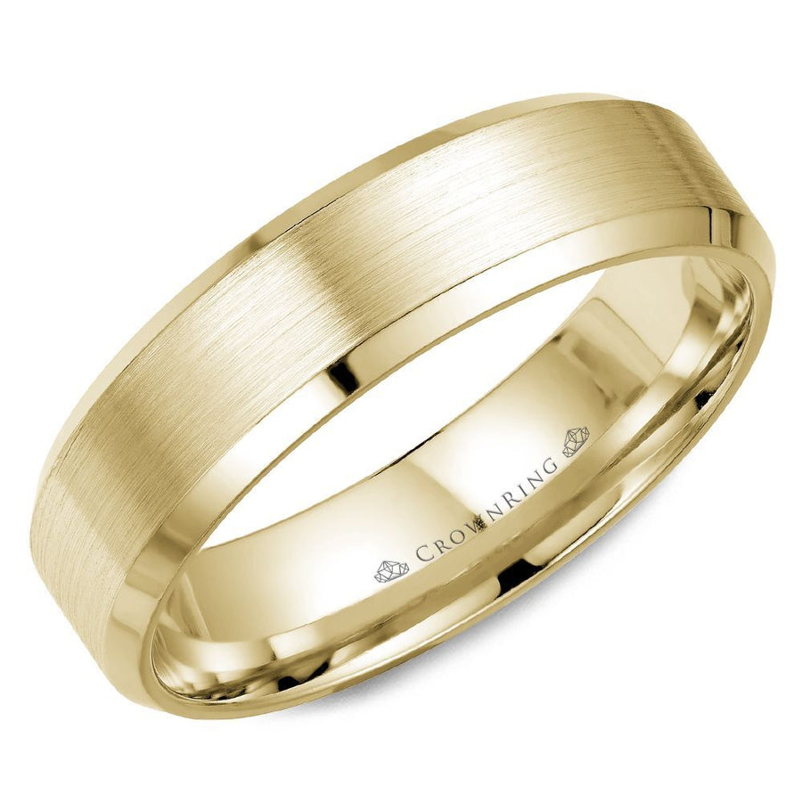 CrownRing 6MM Yellow Gold Wedding Band with Brushed Center WB-7007Y CrownRing 6MM Yellow Gold Wedding Band with Brushed Center WB-7007Y