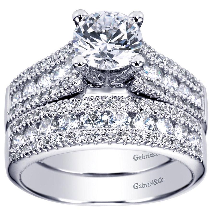 Gabriel & Co. WB3952W44JJ – 14K White Gold Diamond Wedding Band
