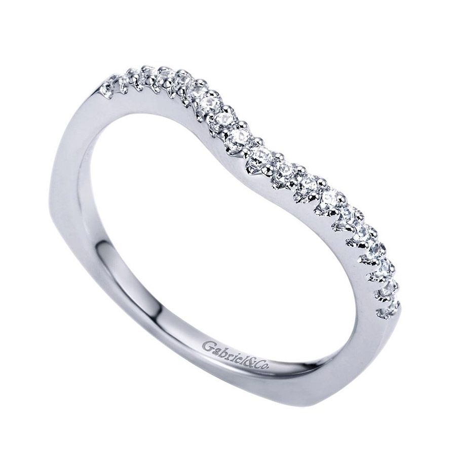Gabriel & Co. WB4179W44JJ – 14K White Gold Contemporary Curved Diamond Wedding Band (0.12 ct)
