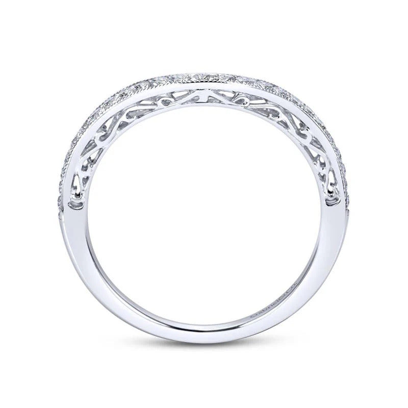 Gabriel & Co. WB7293W44JJ – 14K White Gold Victorian Curved Diamond Wedding Band (0.24 ct)