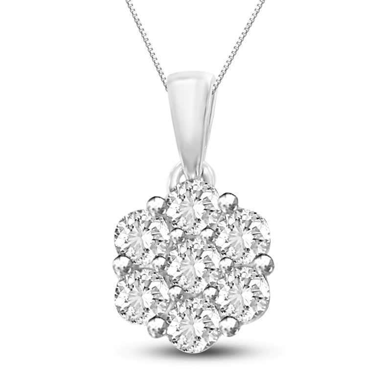 White Gold 3/4CTW Diamond Flower Neckalce