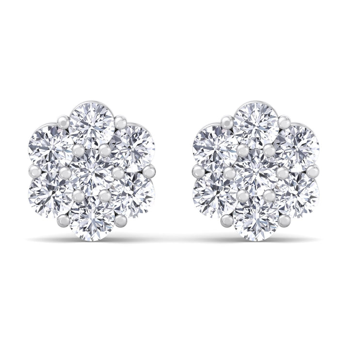 White Gold 3/4CTW Diamond Flower Studs