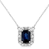 Royal WH1308S 14K White Gold Sapphire & Diamond Halo Necklace – 1CT Sapphire, 0.19 CTW Diamonds