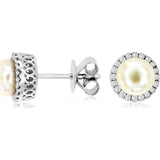 Royal WH2240P 14K White Gold Pearl & Diamond Halo Stud Earrings – Pearls, 0.25 CTW Diamonds