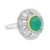 Vintage Platinum Cab Emerald And European Cut Diamonds Ring