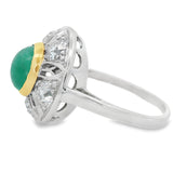 Vintage Platinum Cab Emerald And European Cut Diamonds Ring