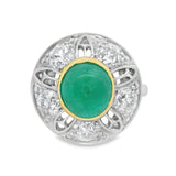 Vintage Platinum Cab Emerald And European Cut Diamonds Ring