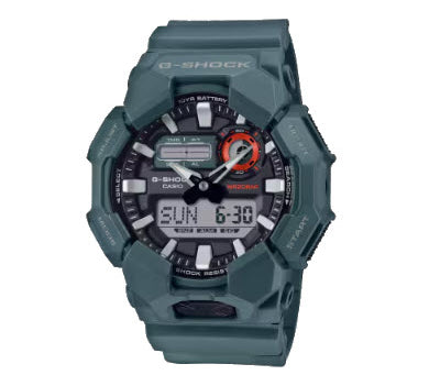 G-Shock watch with green strap on a white background