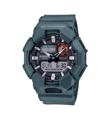 G-Shock watch with green strap on a white background