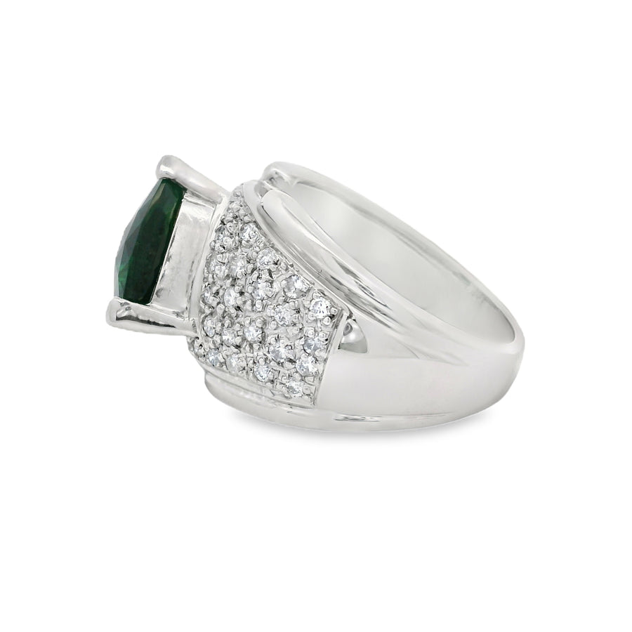 Platinum Tsavorite Garnet Pave Diamond Ring