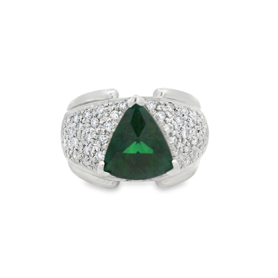 Platinum Tsavorite Garnet Pave Diamond Ring