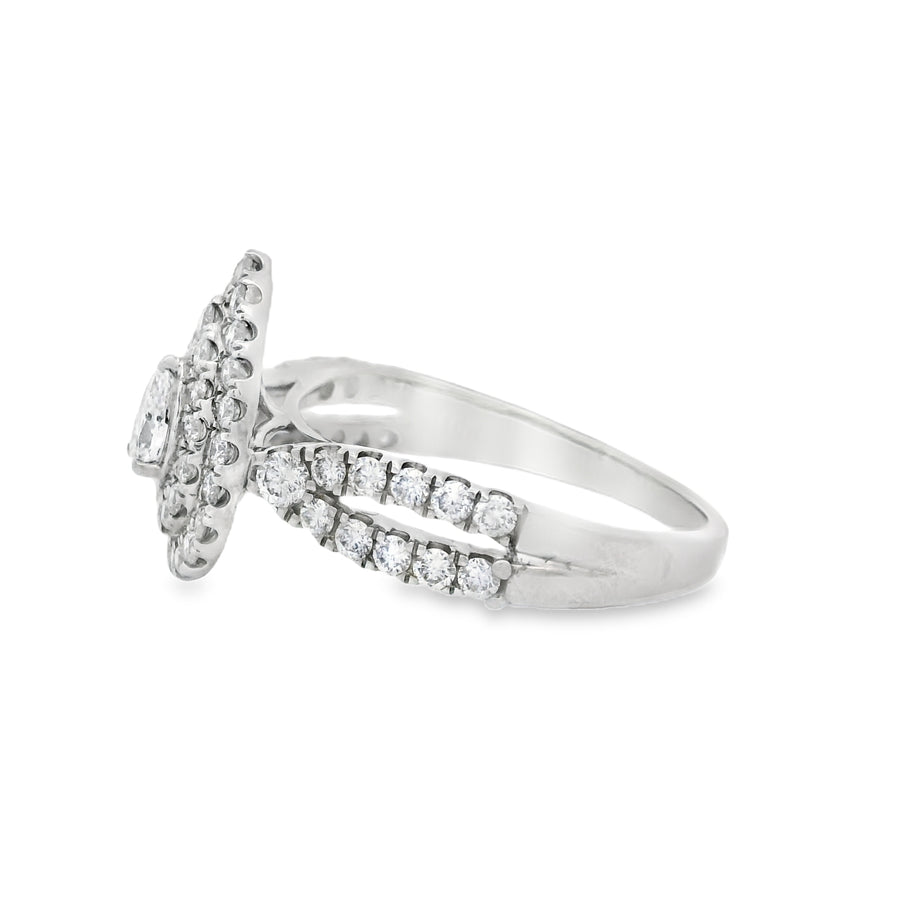 Pear Double Halo Diamond Twist Shank Engagement Ring