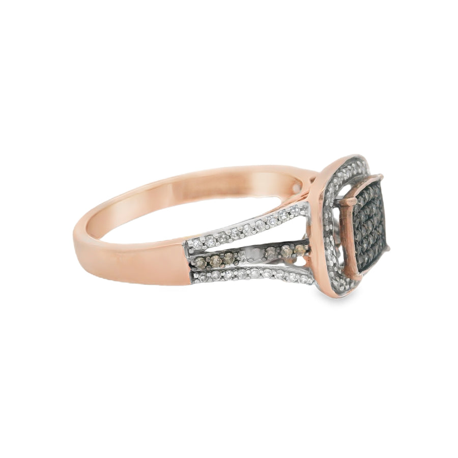 Rose Gold Chocolate And White Diamond Halo Engagement Ring