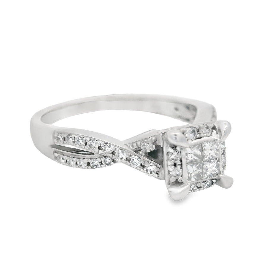 Princess Cut Quad Halo Twist Diamond Engagement Ring