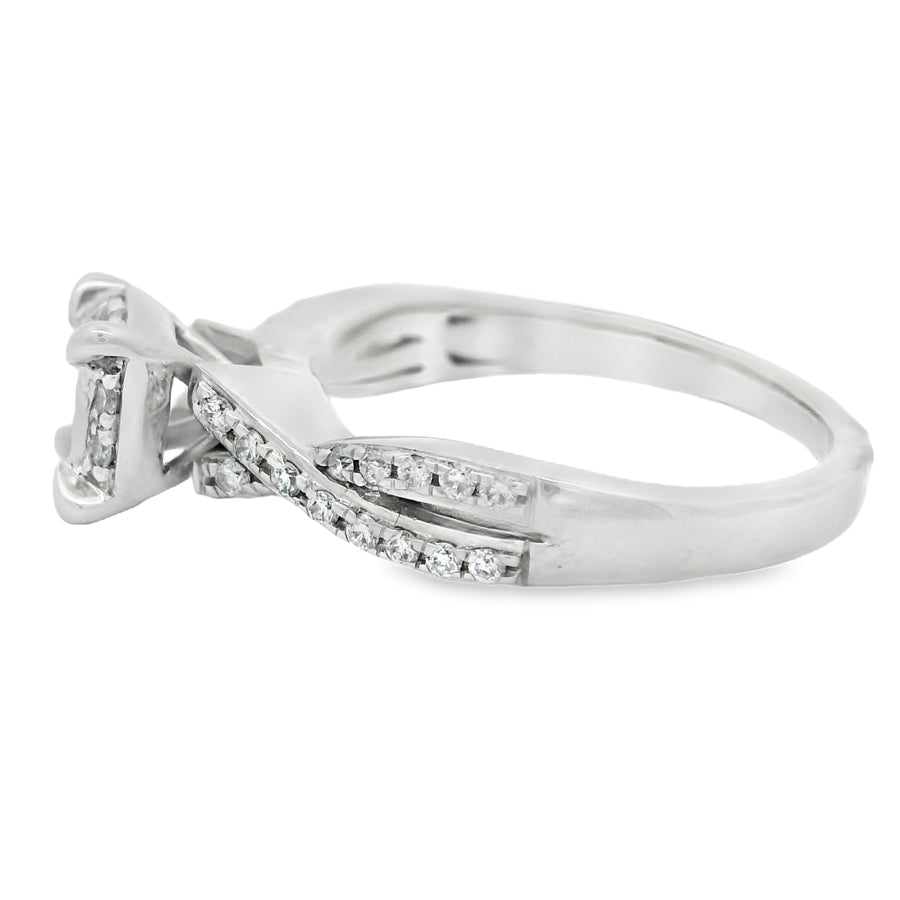 Princess Cut Quad Halo Twist Diamond Engagement Ring