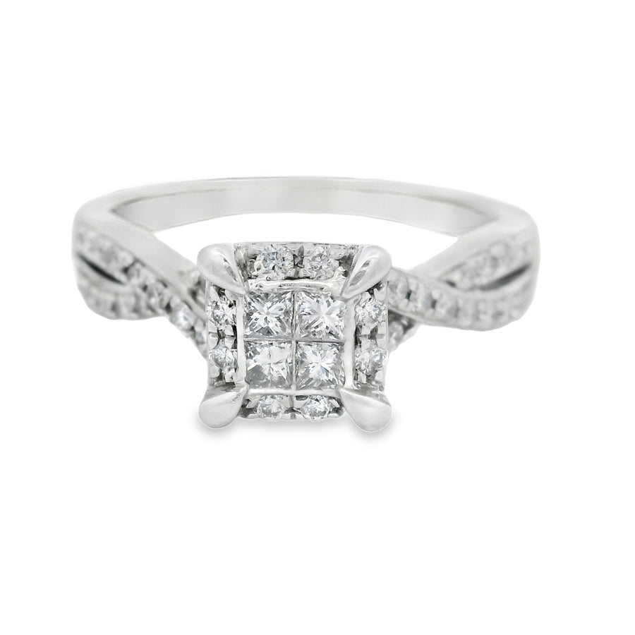 Princess Cut Quad Halo Twist Diamond Engagement Ring