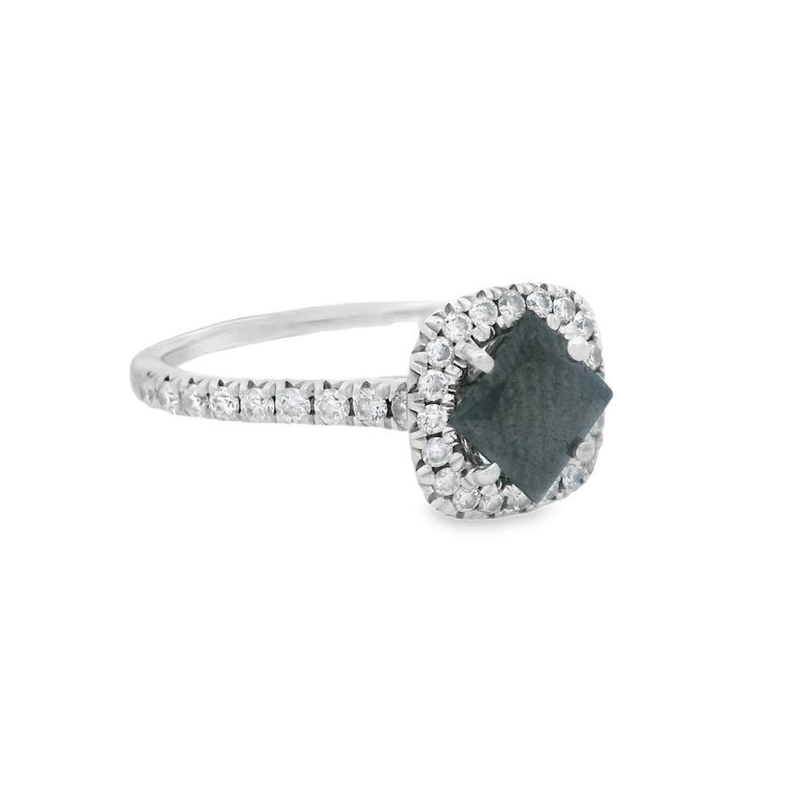 White Gold Black Diamond Halo Engagement Ring