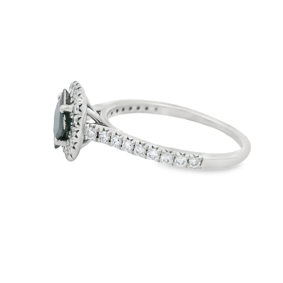 White Gold Black Diamond Halo Engagement Ring