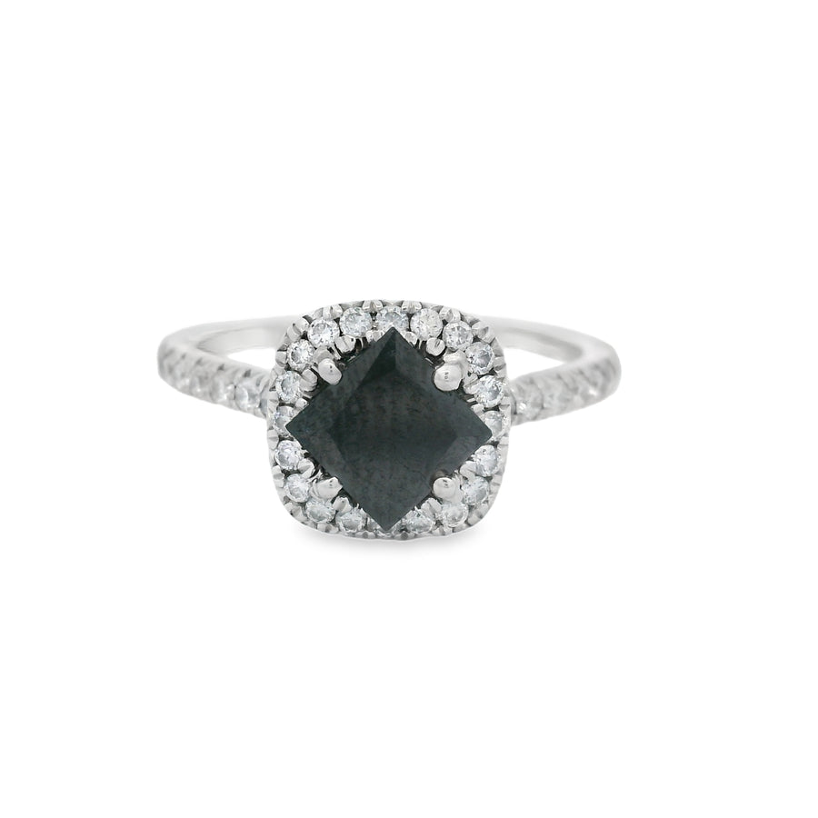 White Gold Black Diamond Halo Engagement Ring