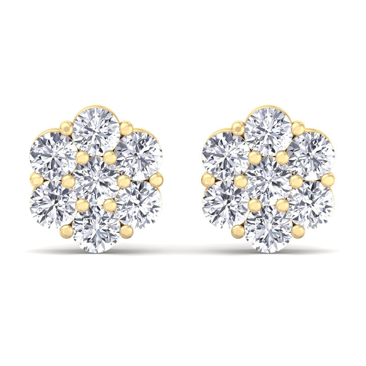 Yellow Gold 1CTW Diamond Flower Earrings