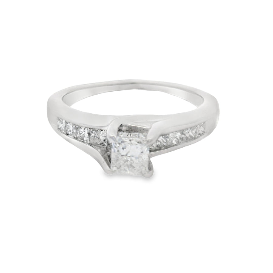 White Gold Twist Princess Diamond Channel Set Engagement Ring