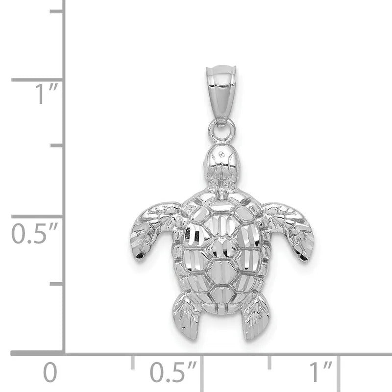 Quality Gold 14k White Gold Diamond-cut Polished Sea Turtle Pendant