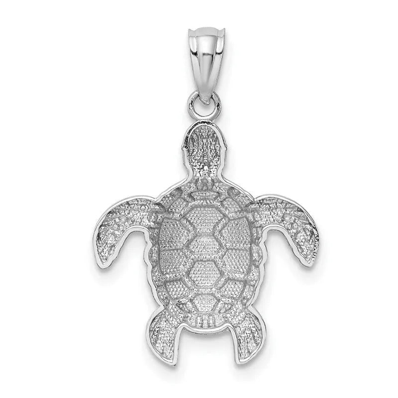 Quality Gold 14k White Gold Diamond-cut Polished Sea Turtle Pendant