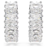 Swarovski Matrix hoop earrings Baguette cut, White, Rhodium plated