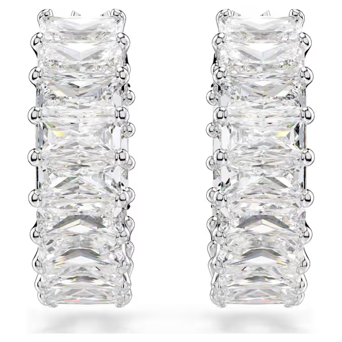 Swarovski Matrix hoop earrings Baguette cut, White, Rhodium plated