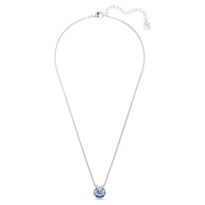Swarovski Bella V pendant Round cut, Blue, Rhodium plated