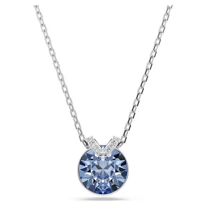 Swarovski Bella V pendant Round cut, Blue, Rhodium plated