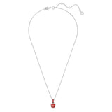 Birthstone pendant Square cut, July, Red, Rhodium plated