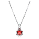 Birthstone pendant Square cut, July, Red, Rhodium plated
